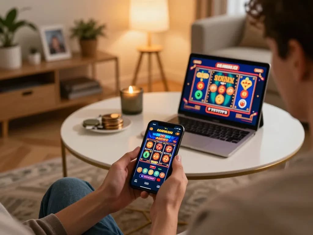 Player enjoying exciting slot games on smartphone at fatfishcantinagrill, showcasing engaging online gaming experience