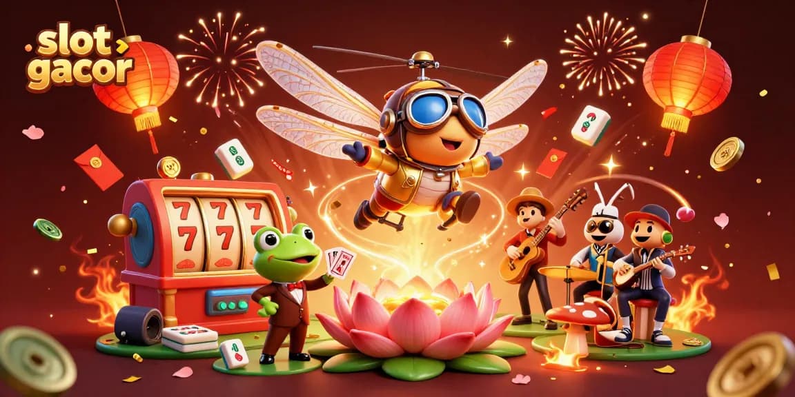 Experience slot gacor excitement with a colorful casino scene filled with dynamic characters.