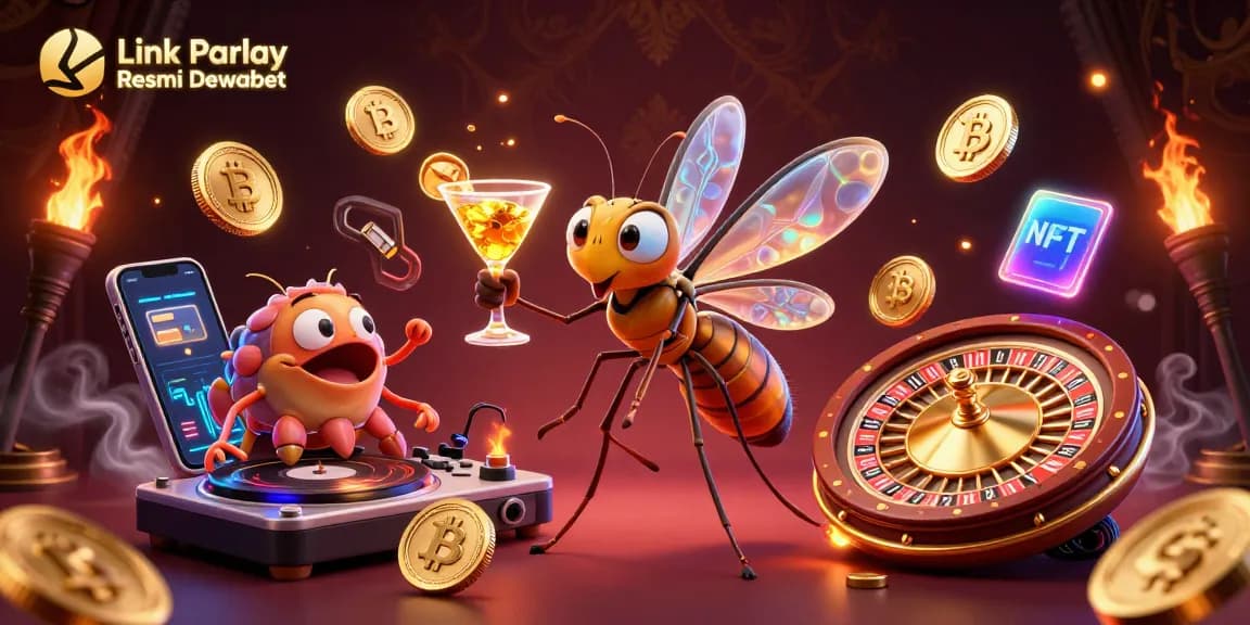 Place bets with Link Parlay Resmi Dewabet while enjoying vibrant casino-themed illustration.