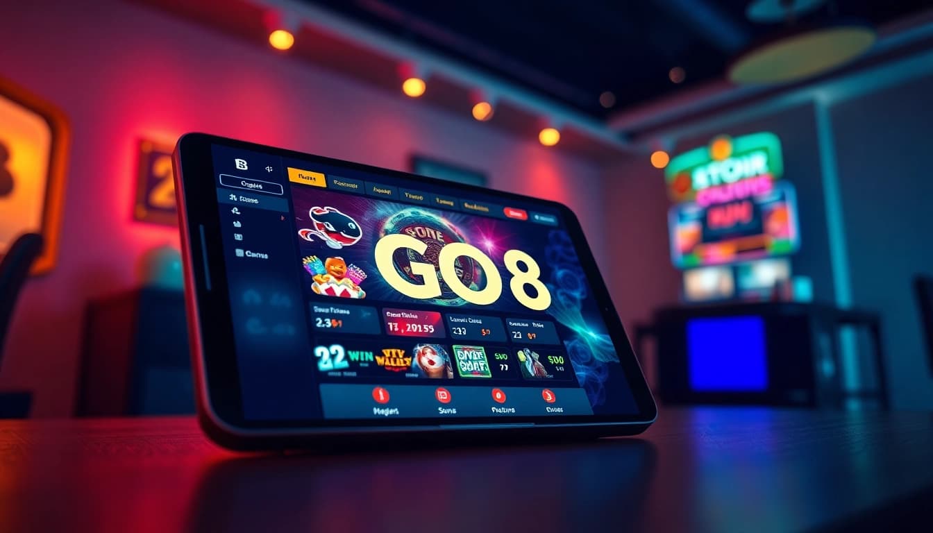 Illustration of the GO8 online casino interface showcasing diverse gaming options and user-friendly design.