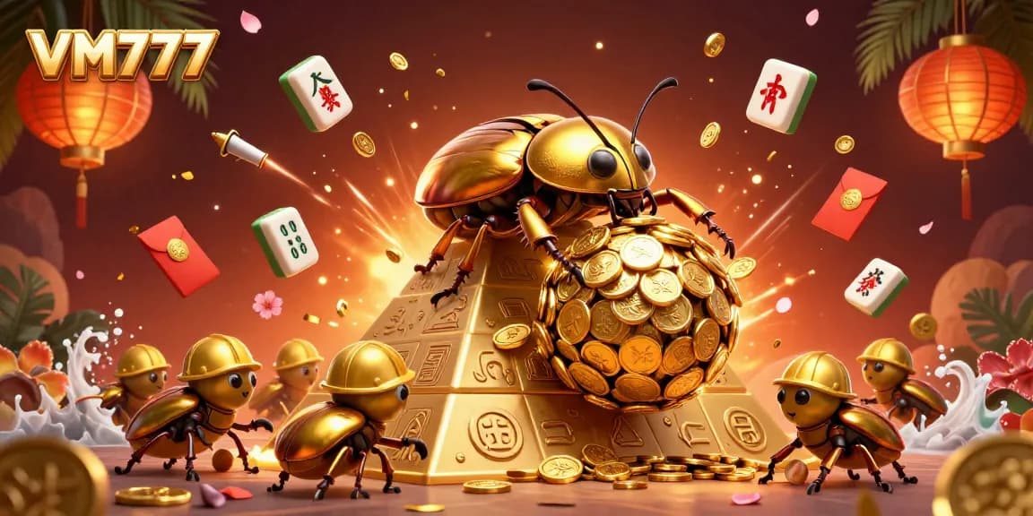 Experience vibrant gaming at VM777 with thrilling coin-rolling adventure and casino symbols.