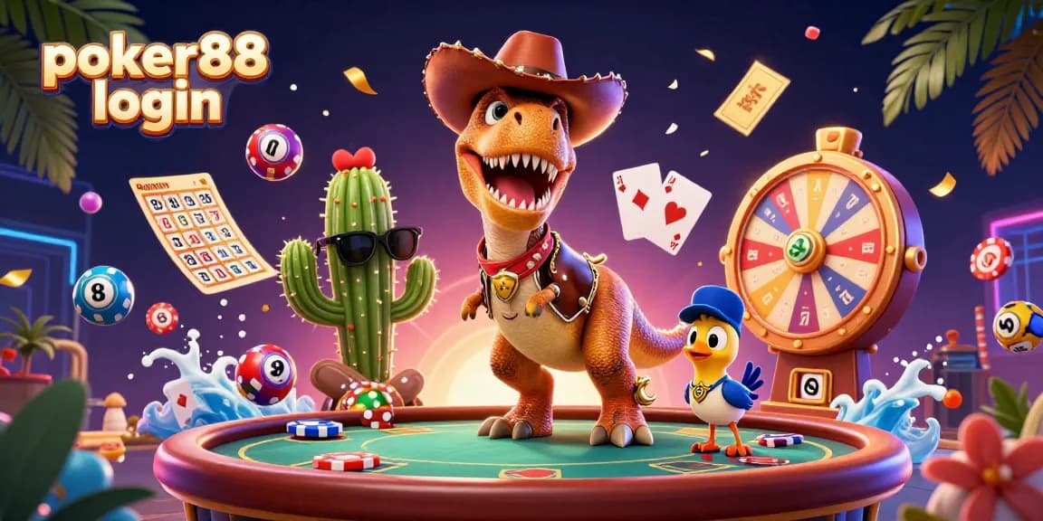 Engage in poker88 login for thrilling gameplay featuring dynamic poker elements in a vibrant scene.