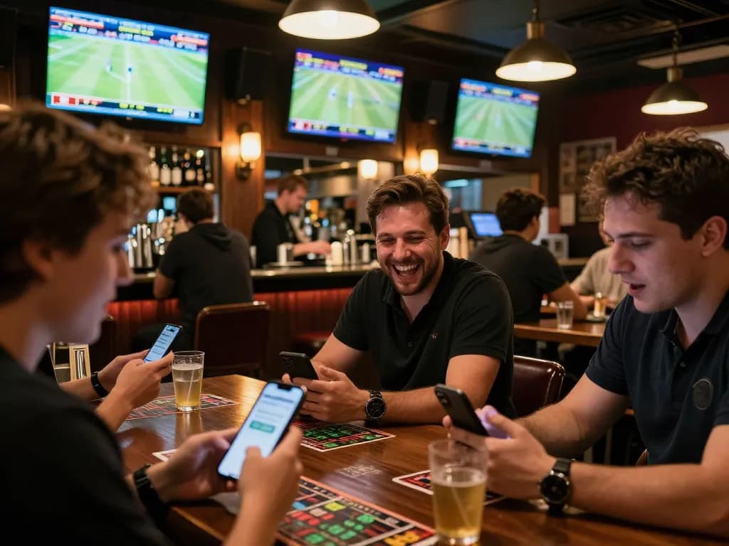 BONGDALU enthusiasts engaging in sports betting amidst a vibrant atmosphere showcasing live scores.
