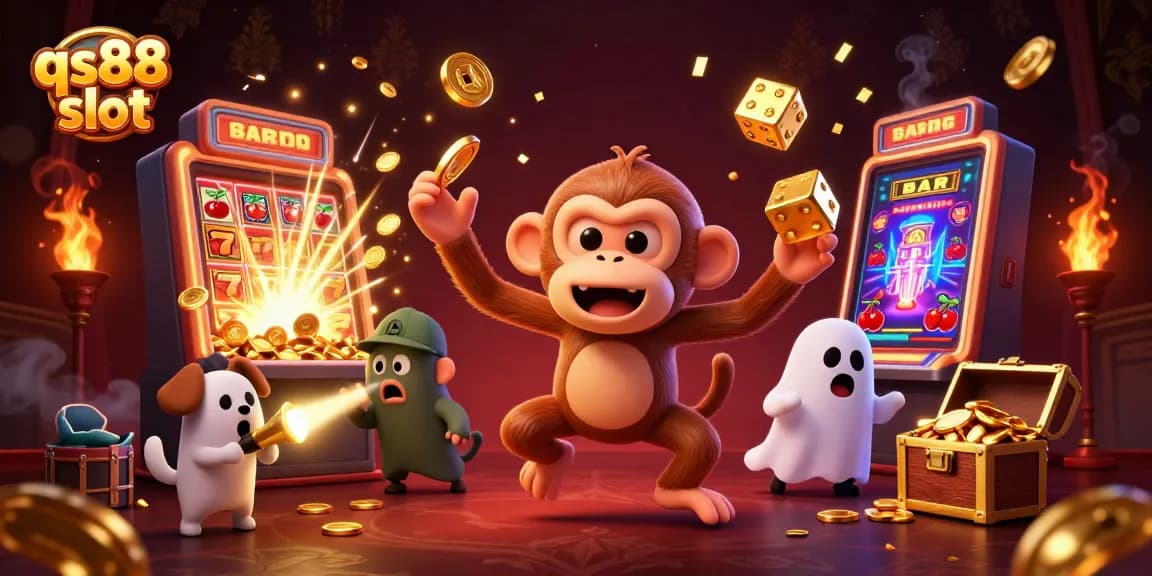 Engage with the exciting qs88 slot experience in a vibrant haunted casino scene.