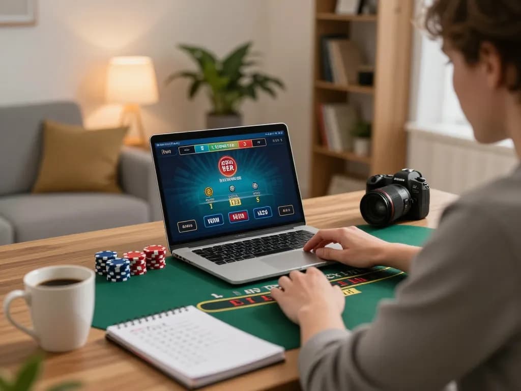 Online gambling session at https://c168b.com/ showcasing live dealer blackjack action with strategic notes nearby.