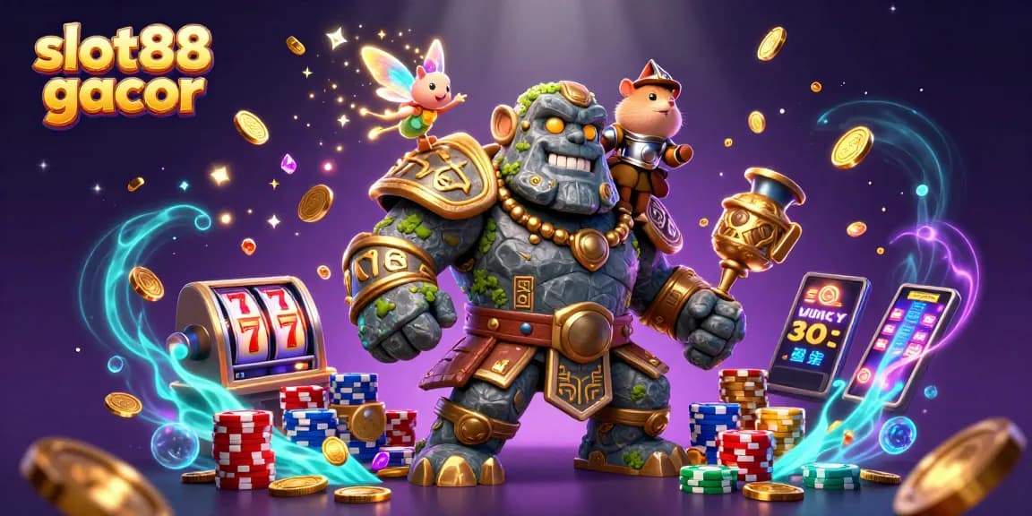 Memenangkan slot88 gacor dengan simbol tujuh keberuntungan dan koin emas yang berkilau menjulang ke udara.
