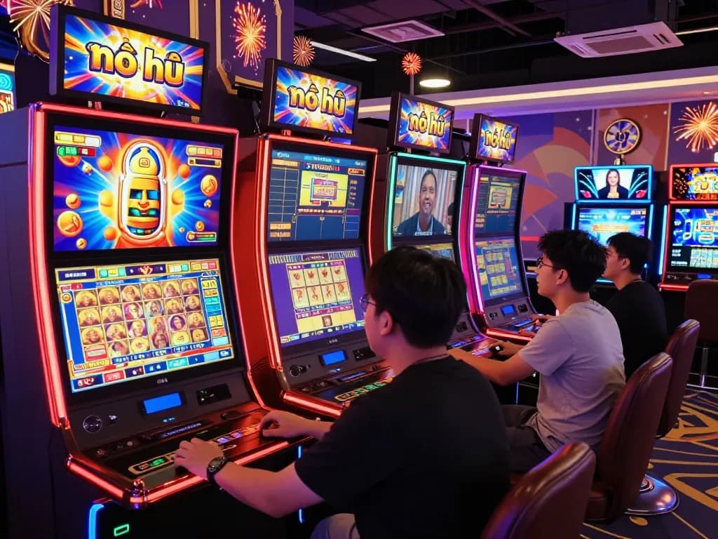 Players enjoying vibrant online casino gaming featuring nổ hũ jackpot excitement.