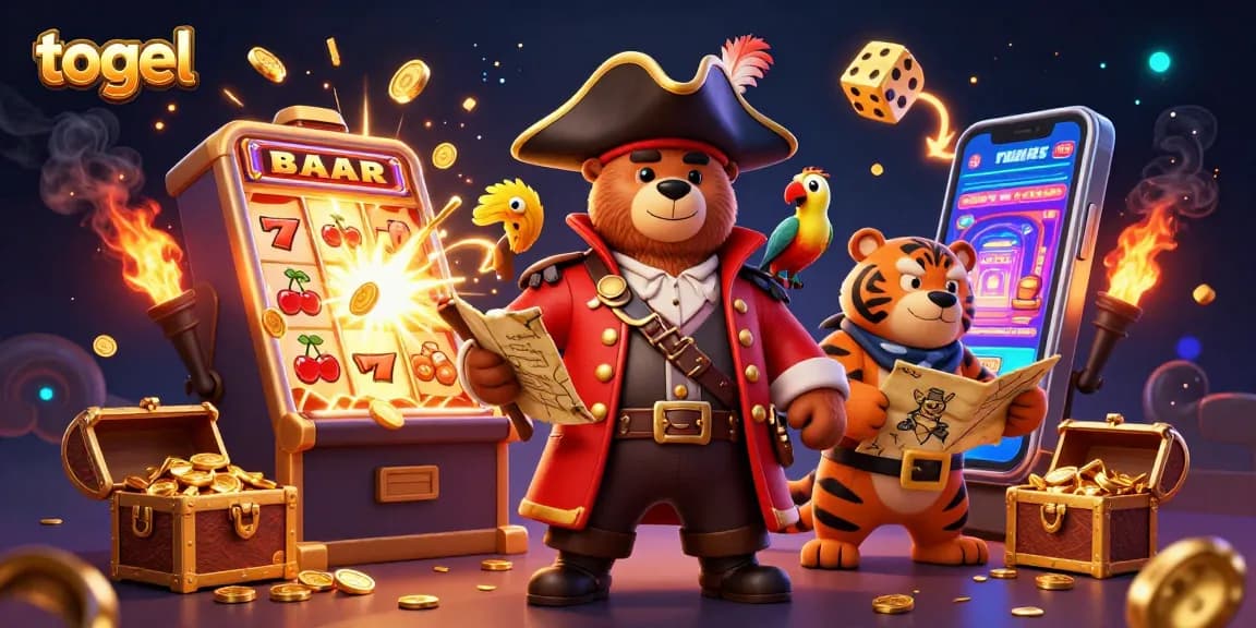 Permainan togel dengan slot penuh kejutan dan karakter kartun di latar belakang yang berwarna-warni.