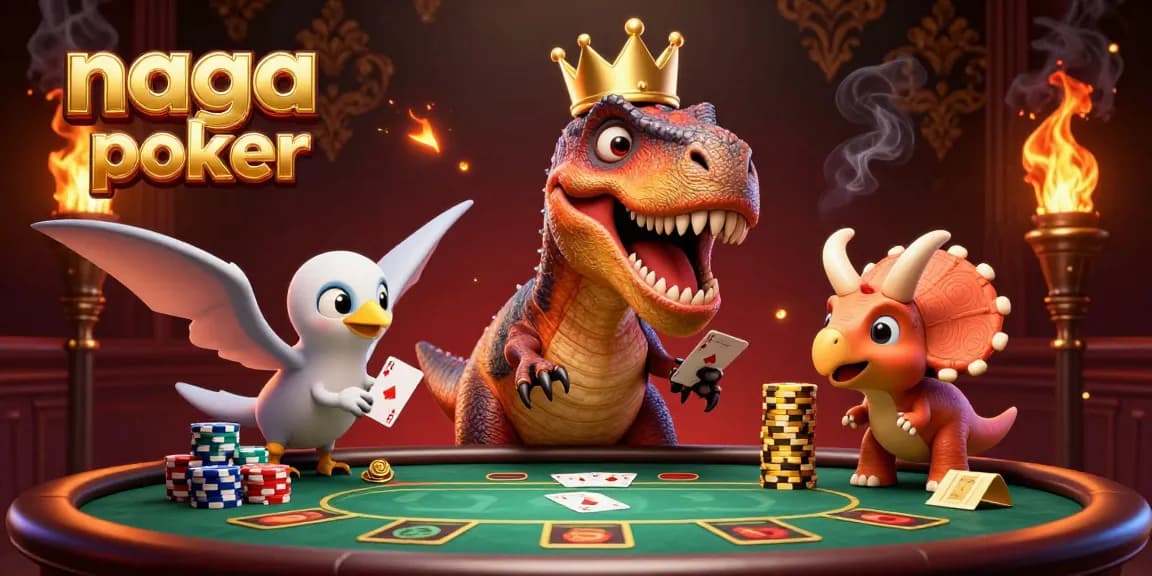 Naga poker players enjoying a vibrant poker scene with dynamic characters and golden chips