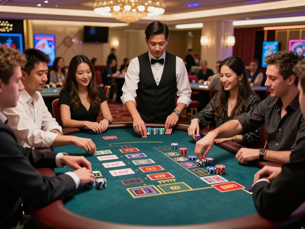 Exciting Baccarat game at Onbet casino, vibrant ambiance and players engaging in the action at https://swiftvibe.in.net/.