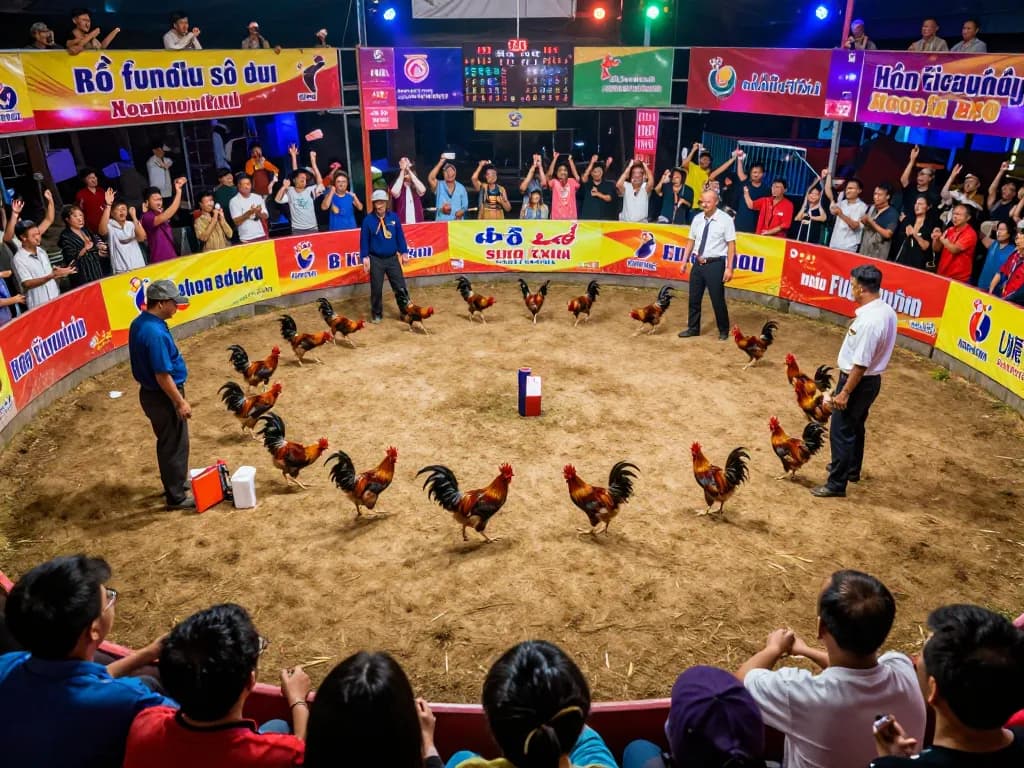 Exciting view of bồ gà xà xía cockfighting event showcasing vibrant atmosphere and competitive spirit.