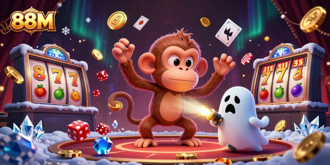 Engage in thrilling entertainment at 88M, with a poltergeist monkey juggling casino treasures.