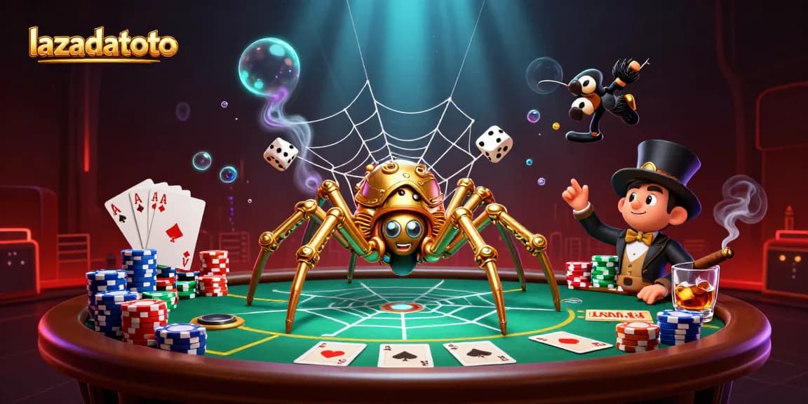 Gambarlah aksi judi menarik dengan lazadatoto, ditangkap dalam jaring yang diciptakan oleh laba-laba steampunk.