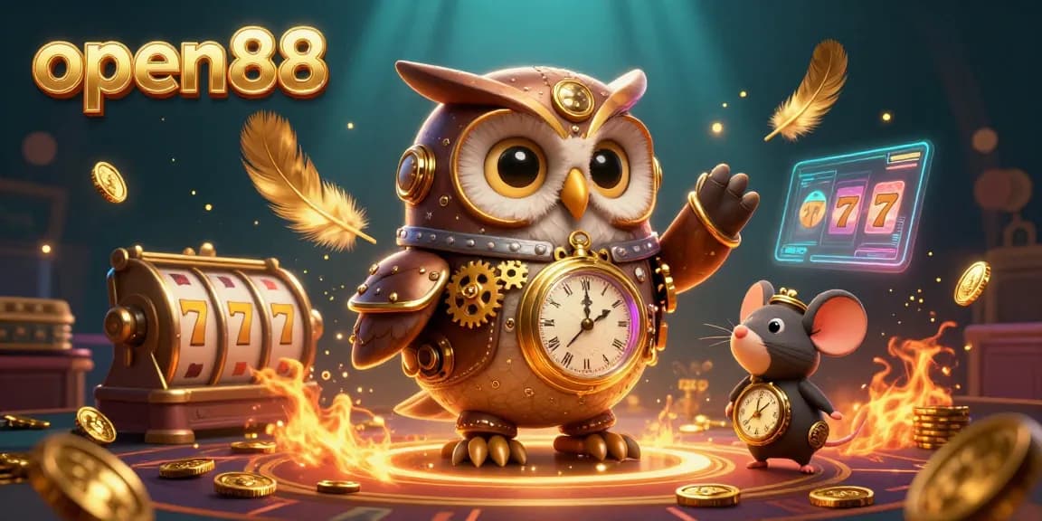 Experience thrilling wins with open88 in an ultra-detailed casino scene featuring vibrant 3D characters.