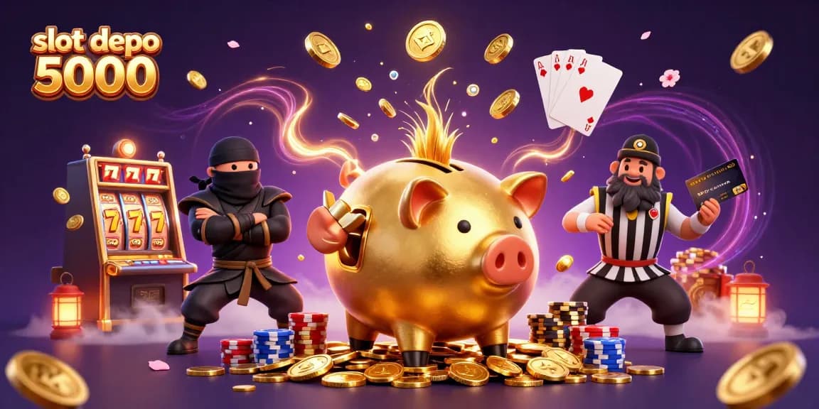Experience epic wins at slot depo 5000 with vibrant golden coins and festive gaming characters.