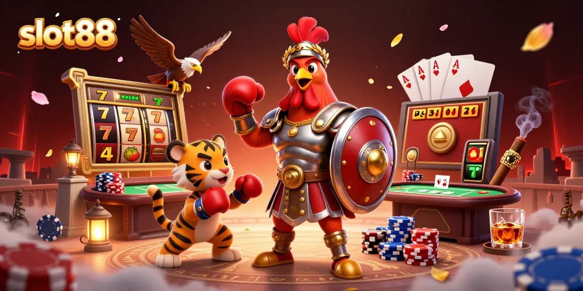 Experience thrilling slot88 action with a vivid illustration featuring classic casino elements.