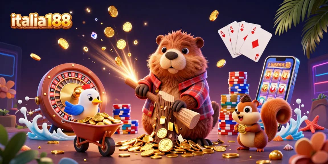Menang slot di italia188 dengan petualangan beaver yang mengumpulkan koin emas dan simbol keberuntungan.
