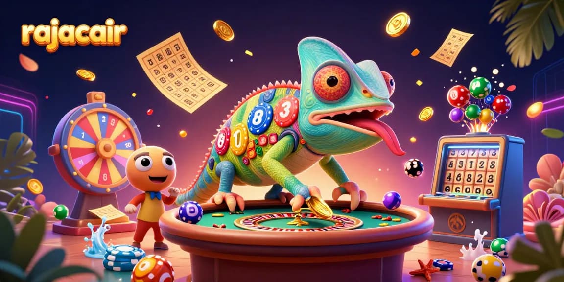 Rasakan keseruan bermain di rajacair dengan chameleon kasino dan bola lotere berwarna-warni.