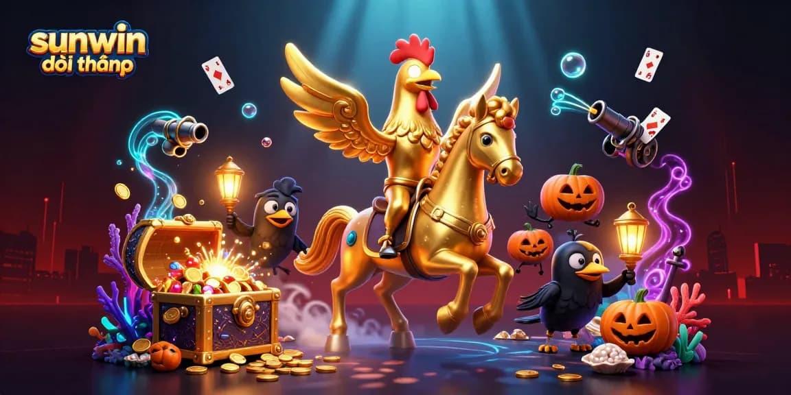 Engage in ultimate gameplay with sunwin đổi thưởng within a breathtaking casino scene featuring vibrant characters and treasures.