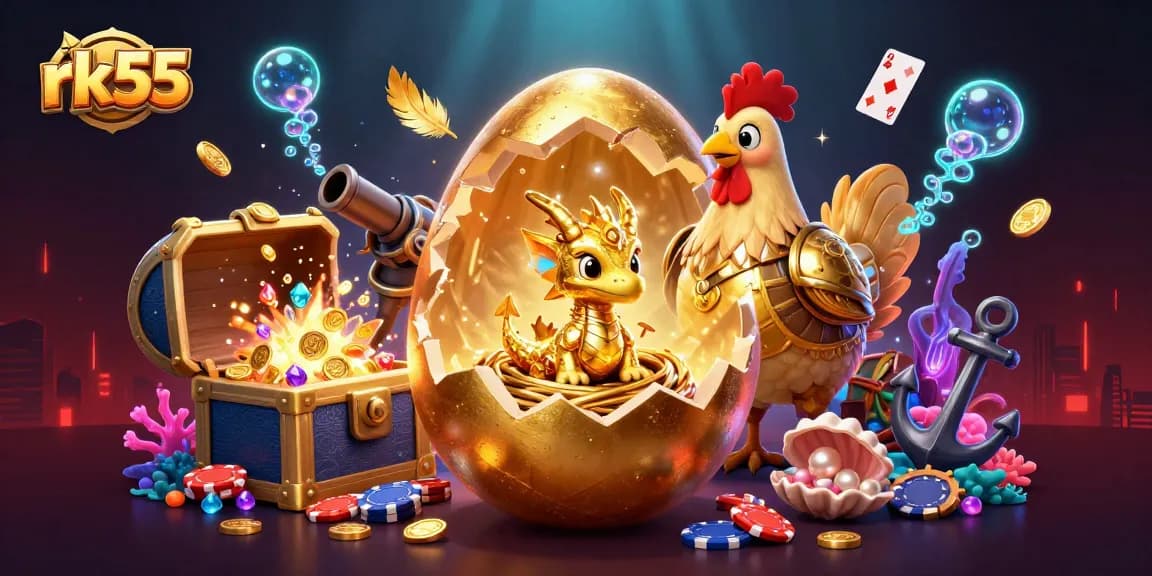 Experience thrilling gameplay with rk55's golden egg revealing a golden dragon amidst vibrant casino elements.