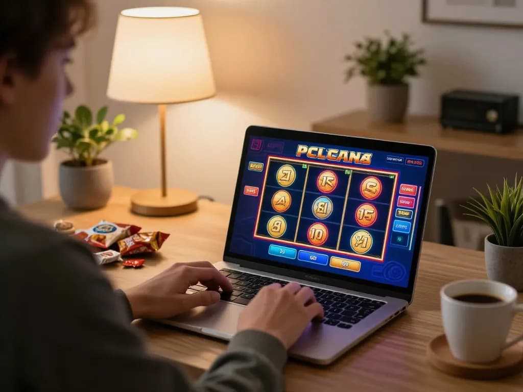 Engaging online gaming experience at LC88 with a player enjoying slot games comfortably.