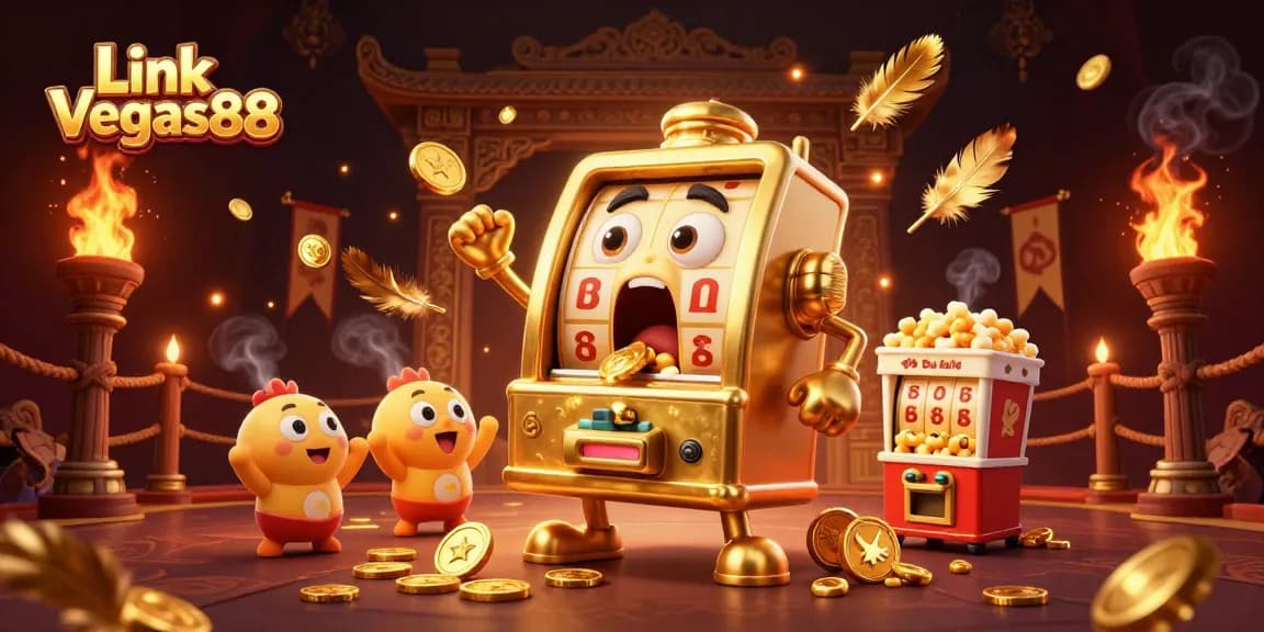 Spin to win with Link Vegas88: Golden slot machine celebrating its jackpot victory!