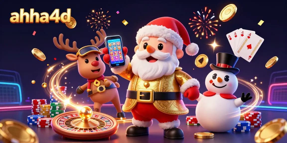 Engage in exciting gameplay with ahha4d at this colorful casino festival featuring Santa, reindeer, and poker!
