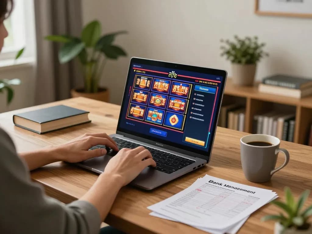 WWBOLA player enjoying online slot machines at home with relaxed ambiance and bankroll notes.