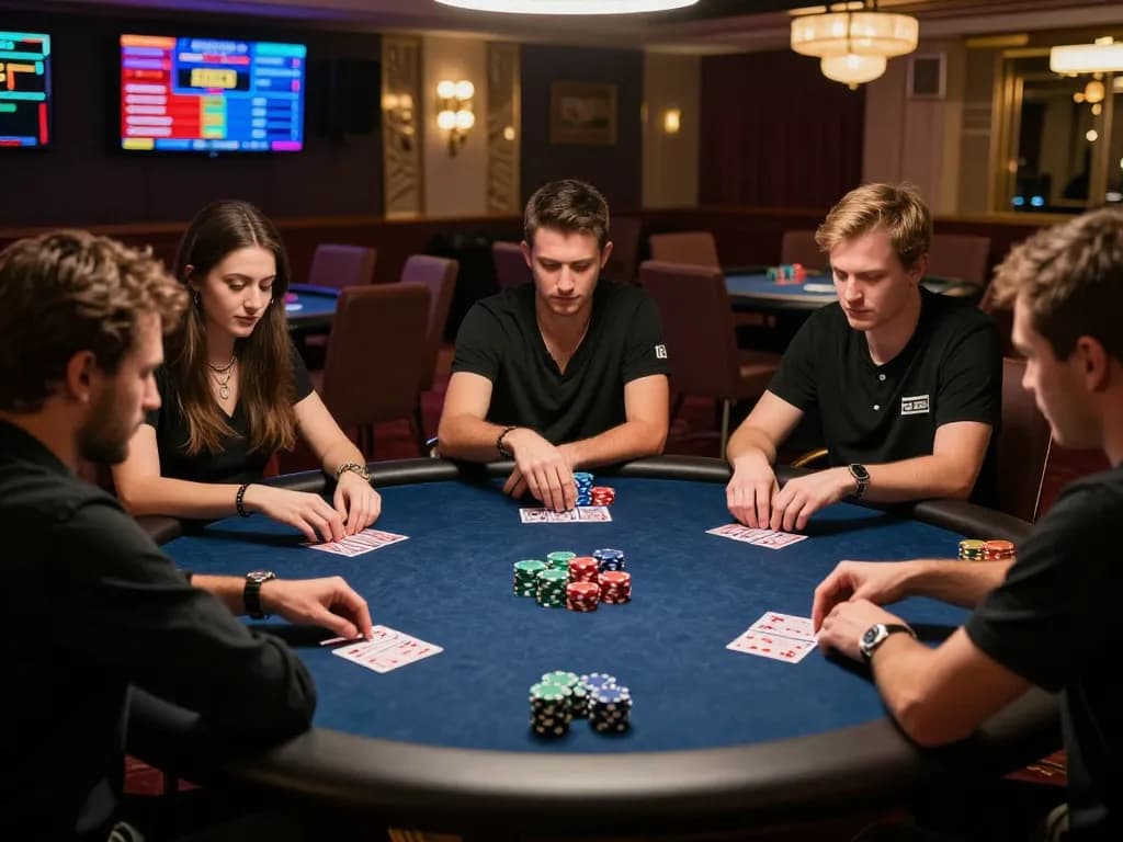 Players strategizing at a SC88 online poker game, showcasing intense gameplay and excitement