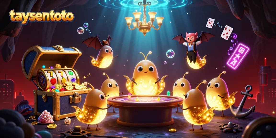 TAYSENTOTO hadirkan suasana kasino yang gemerlap dengan cahaya unik dalam ilustrasi 3D