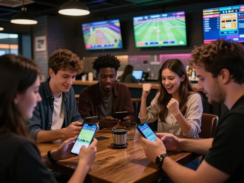 Kuwin users engaging in live sports betting, placing bets and celebrating wins in an exciting atmosphere