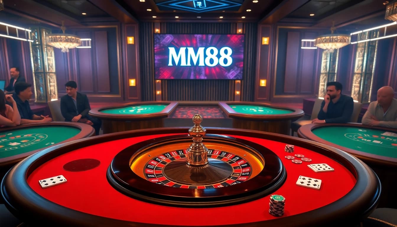 Players enjoying a thrilling game at MM88 casino with vibrant roulette and chips.