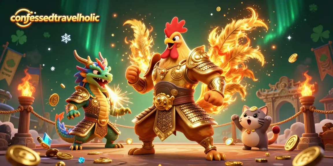 Engage in gaming at confessedtravelholic as a rooster warrior battles in a vibrant, dynamic arena.