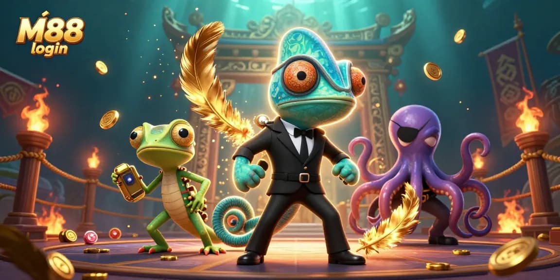 M88 login: Engage in thrilling gambling adventures with vibrant casino characters, dynamic visuals, and rich winning potential.