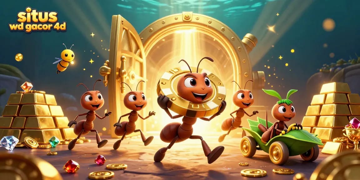 Engage with situs wd gacor 4d featuring ants heist with golden poker chip and treasure
