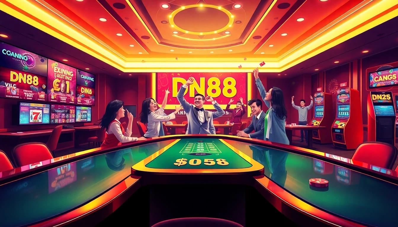 Exciting DN88 online casino scene with live dealer gameplay engaging players and showcasing vibrant graphics.