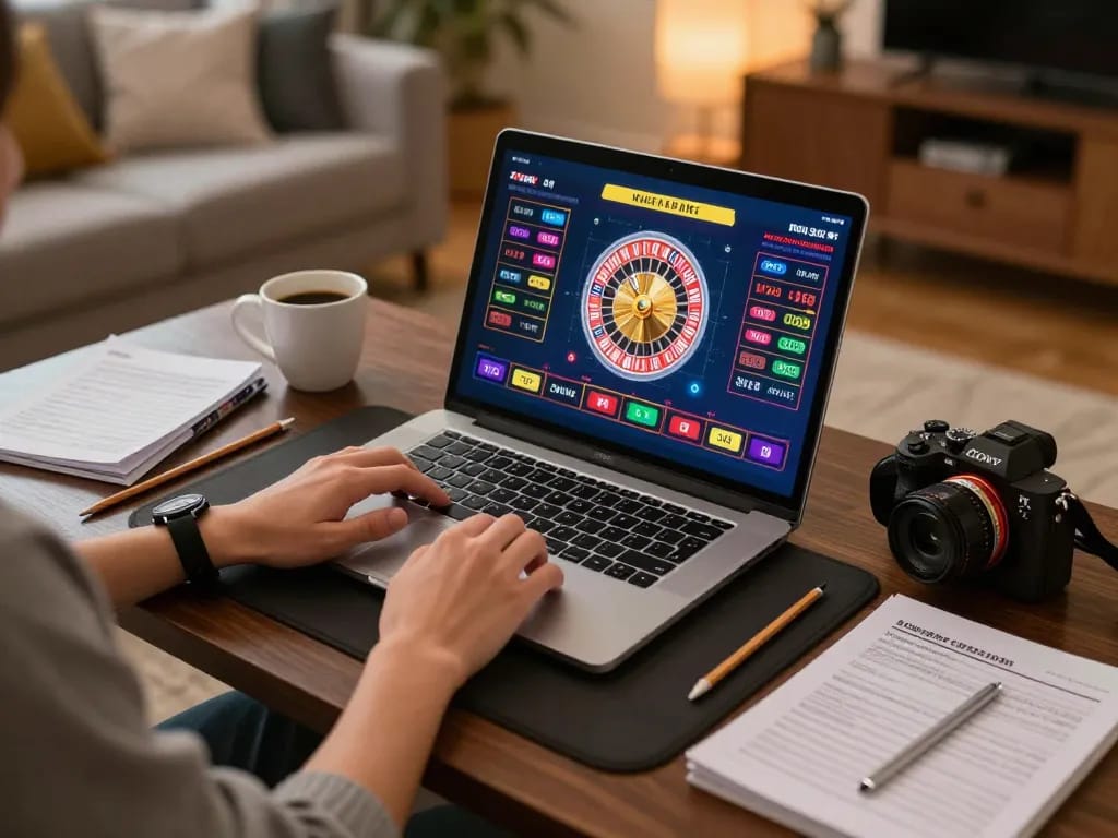 Player enjoying a roulette game online at NEGO77, highlighting thrilling betting action in a cozy home setting
