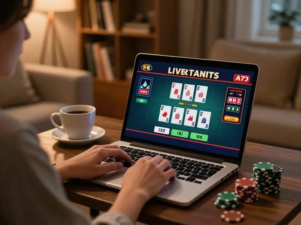 Engaging in live dealer gameplay at https://vaobet.locker/ with a cozy home setup.
