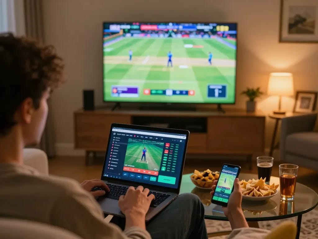Player enjoying live sports betting on BK33 from home, engaging with real-time betting options.
