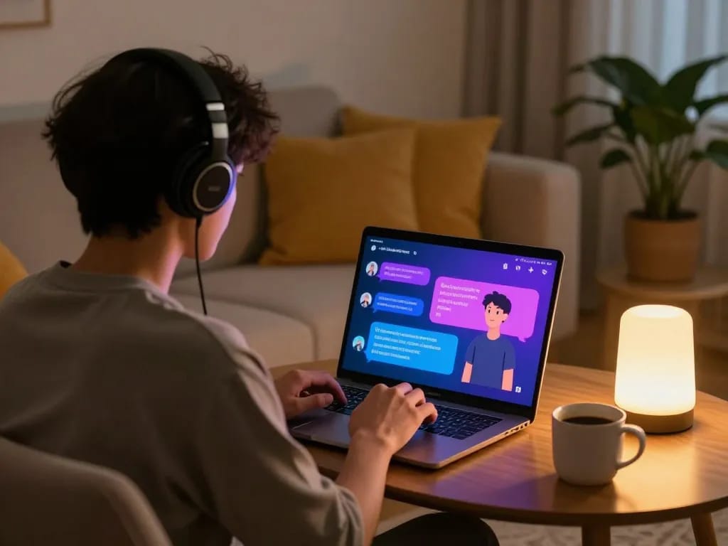 Engaging user experience with crushonai character AI in a cozy home setting.