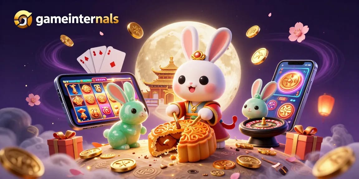 gameinternals showcases a lively casino scene with cartoon moon rabbit and gaming elements.
