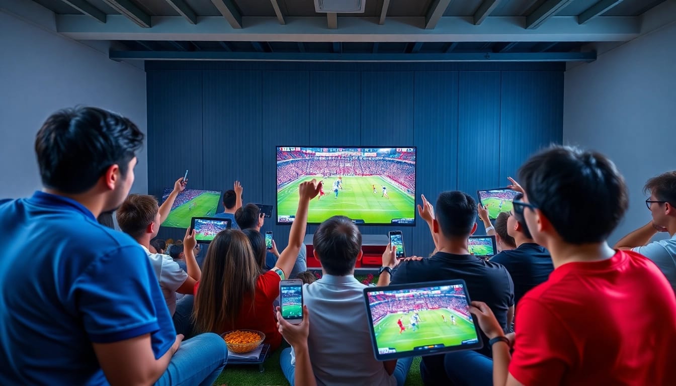 Dynamic football streaming on Luongsontv with excited fans and vibrant atmosphere.