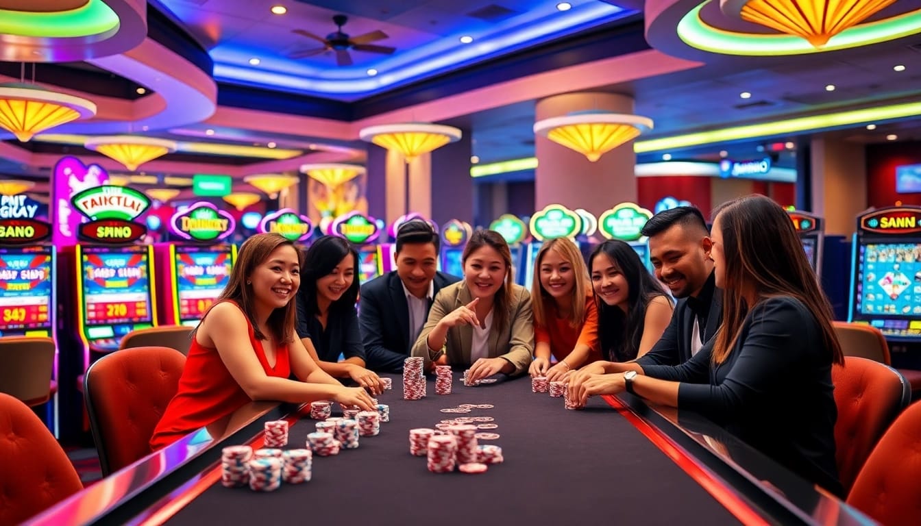 Experience the excitement of Dominoqiu with players engaged in thrilling casino games.