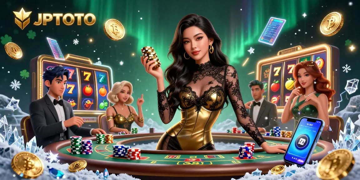 Experience JPTOTO's dynamic slot gaming atmosphere with vibrant casino visuals and stunning character art.