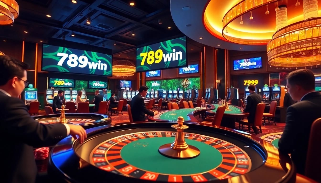 Experience the thrill of 789win's gaming with vibrant casino visuals in a luxurious setting.