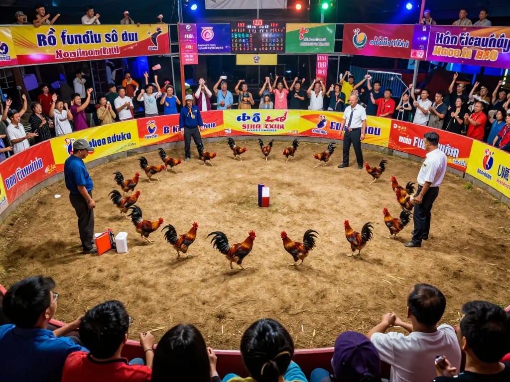 Exciting view of bồ gà xà xía cockfighting event showcasing vibrant atmosphere and competitive spirit.