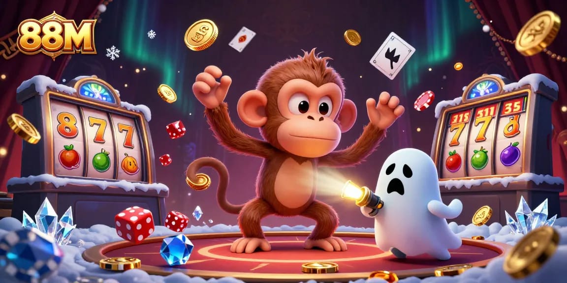 Engage in thrilling entertainment at 88M, with a poltergeist monkey juggling casino treasures.