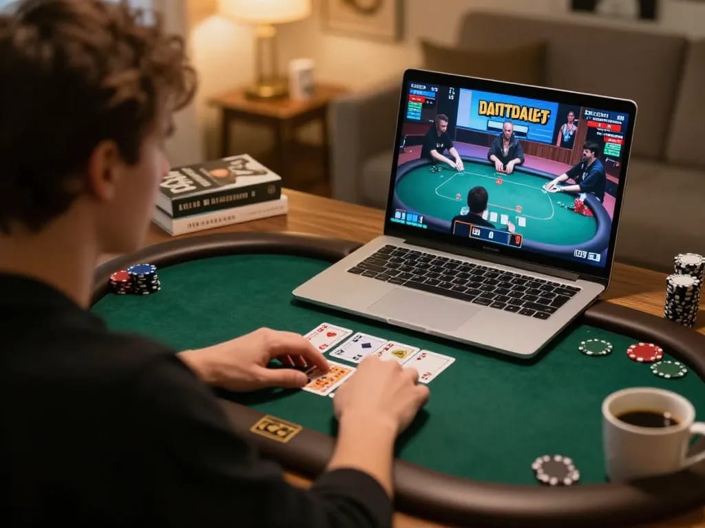 Engaging gameplay on Sepuhplay showcasing an online poker game interface from a modern home