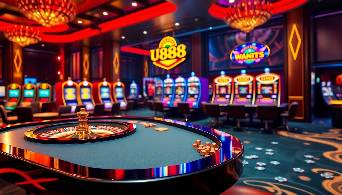 Experience thrilling games at U888's high-quality casino, featuring vibrant tables and engaging slot machines.