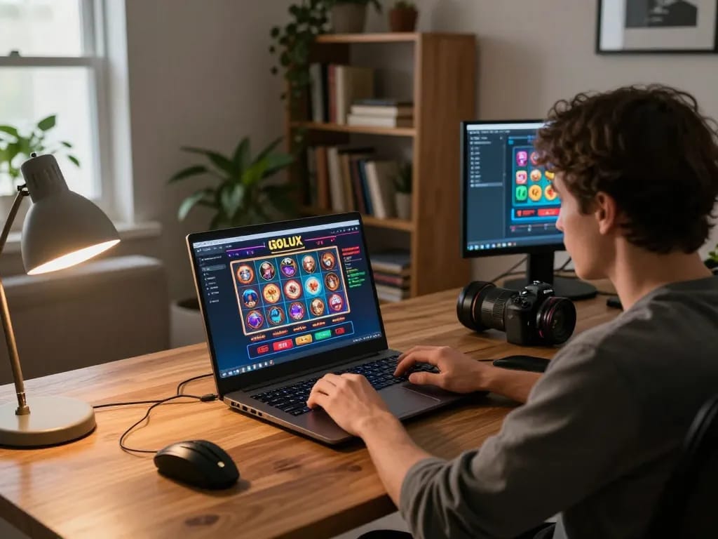 Player engaging in an online casino game at LGOLUX, enjoying a strategic gaming session at home.